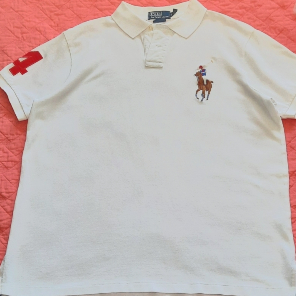 Polo by Ralph Lauren Men's white polo shirt. Sz - custom fit XL.